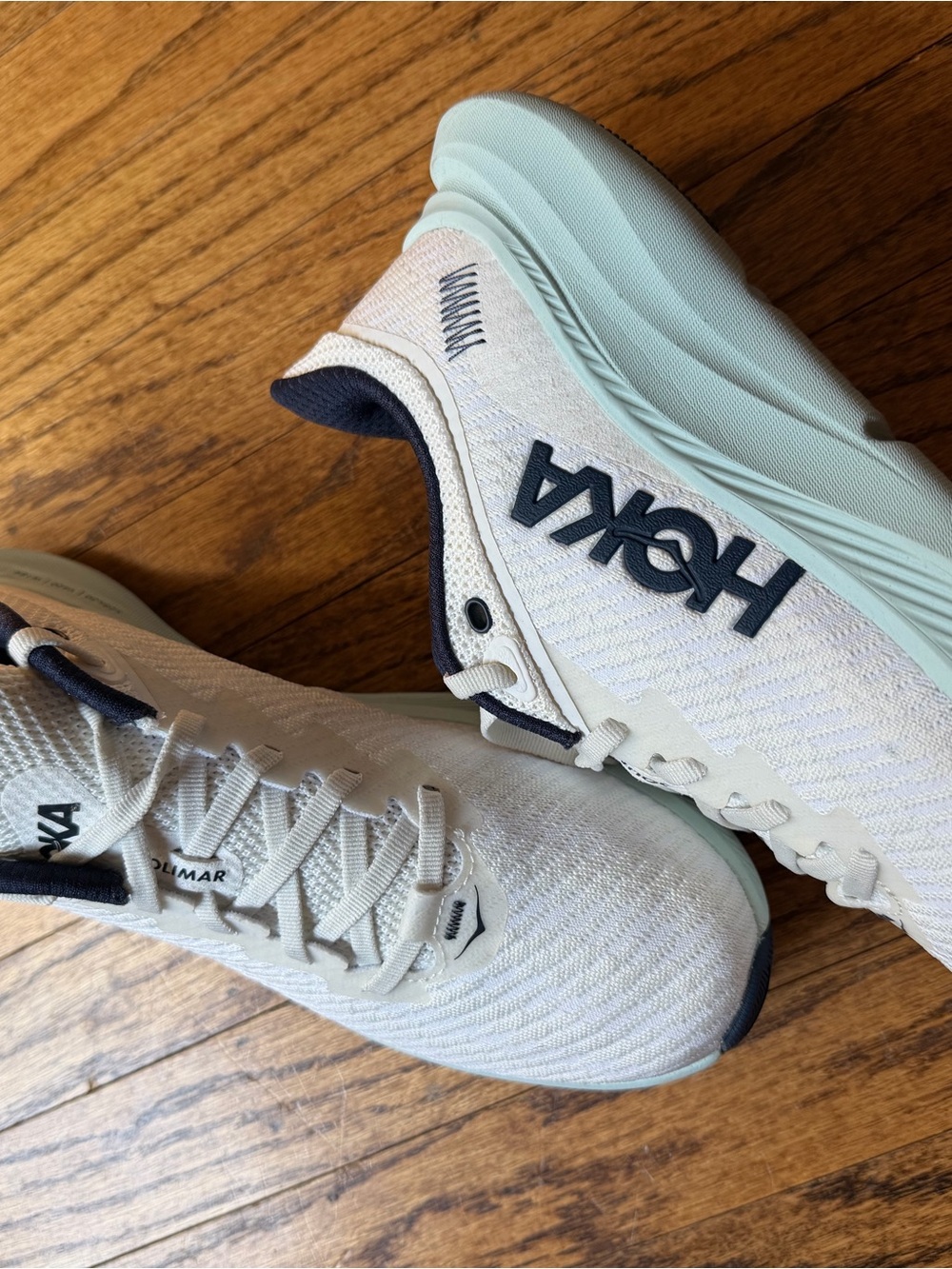 Hoka One One Women's Cream and Mint Athletic Running Shoes